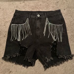 Black Rhinestone Jean Shorts Size M